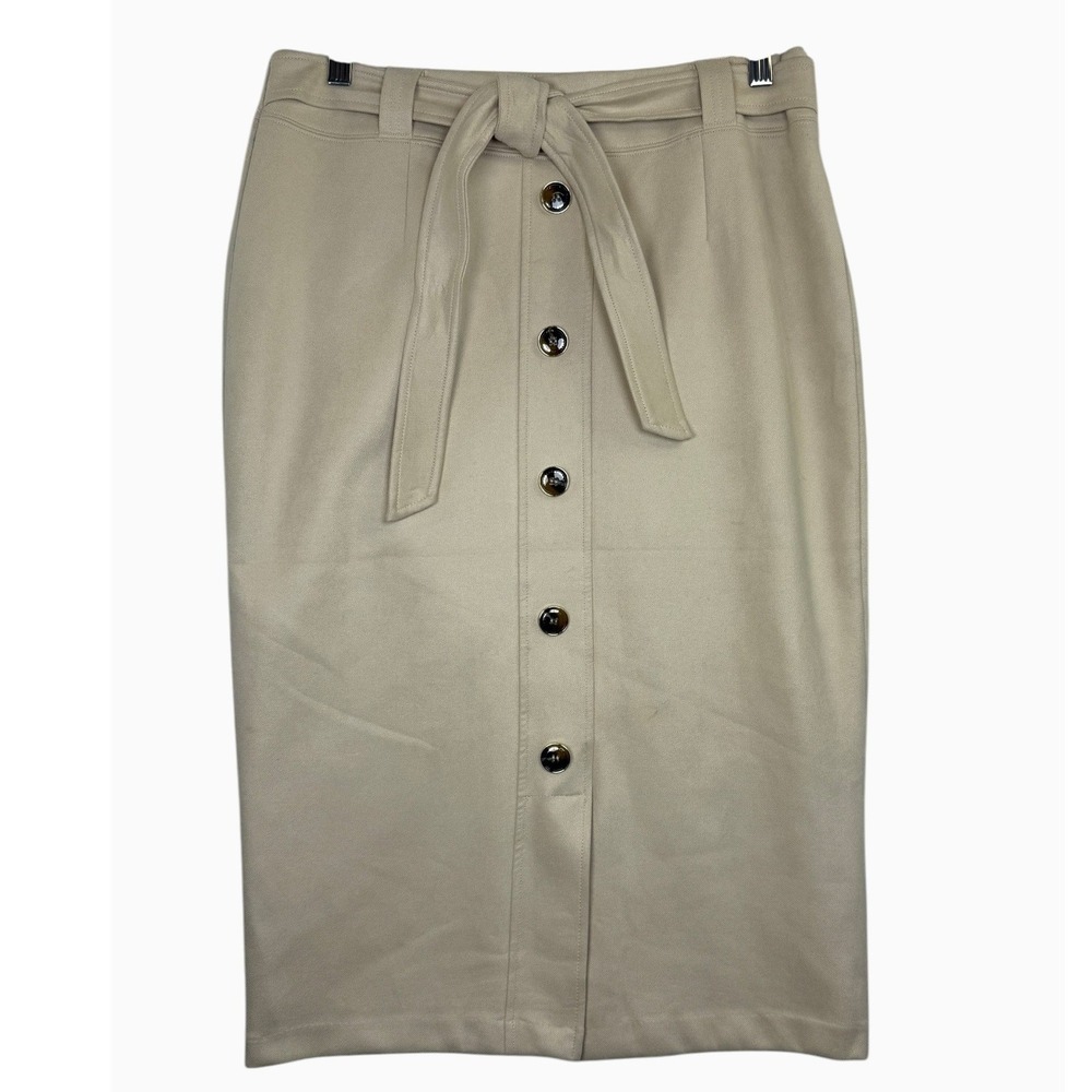 Marc New York Andrew Marc M Beige Button Front Tie Waist Pencil Skirt 29"